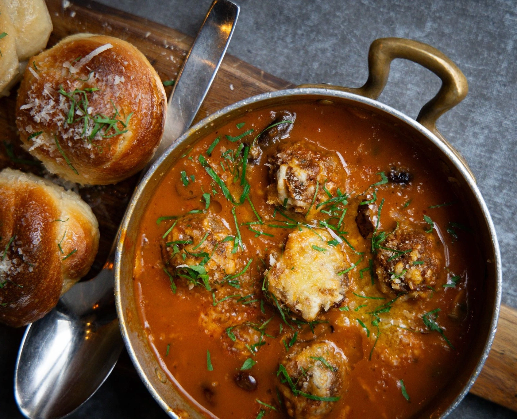Puttanesca meatballs at Coletta, a vegan restaurant near peter cooper village