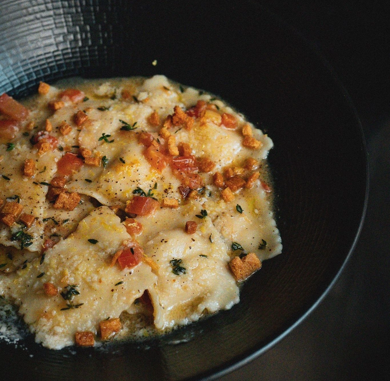 Ricotta filled ravioli at Coletta, a kosher vegan eatery in Gramercy