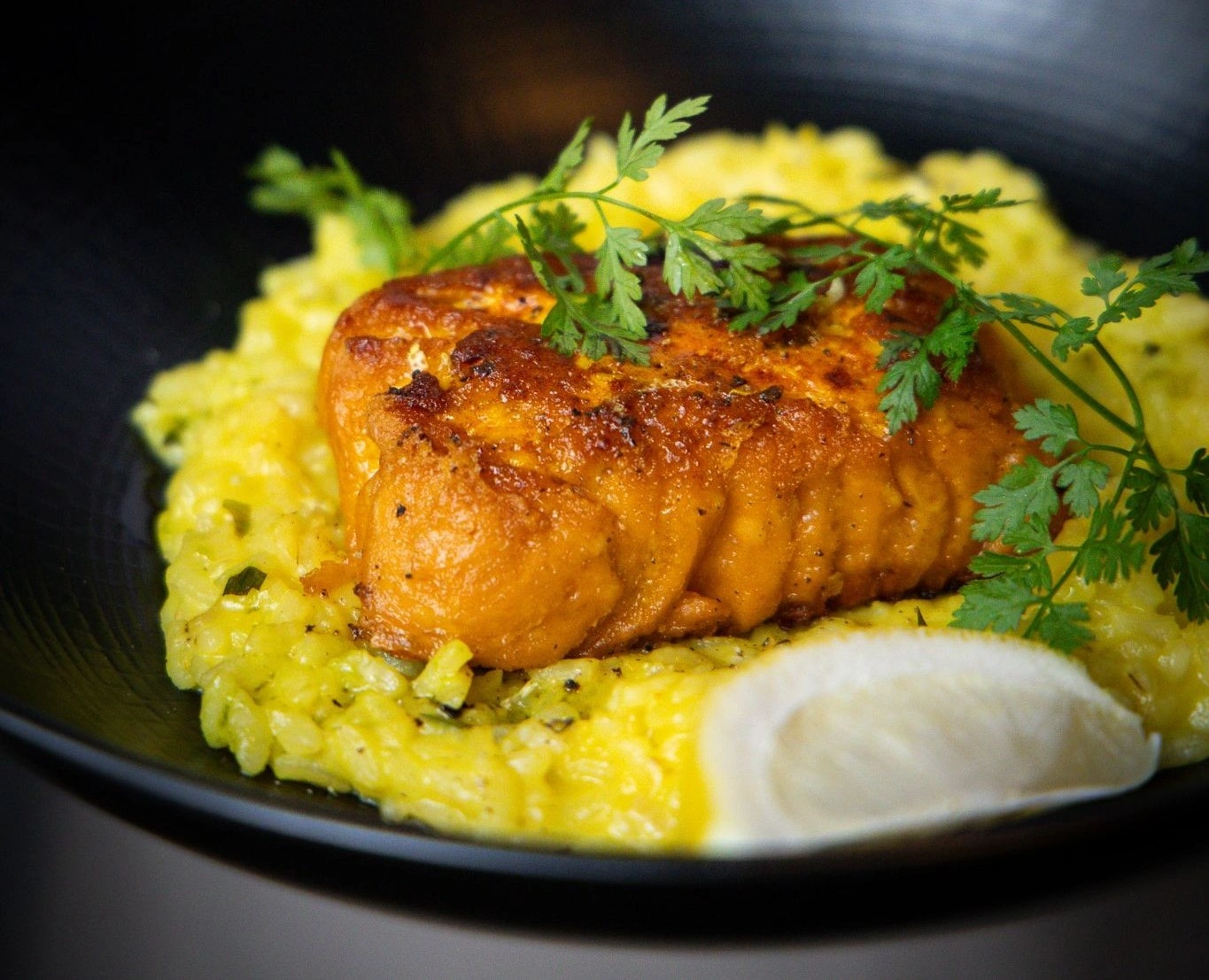 Saffron salmon risotto at Coletta, a restaurant near Union Square NYC