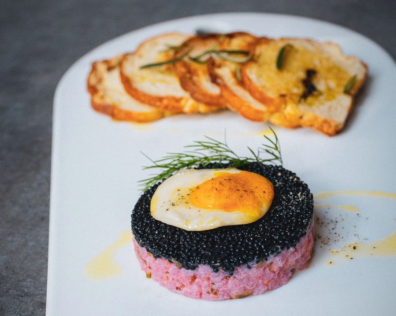 Plant-based tartare with caviar at Coletta, a vegan restaurant near peter cooper village